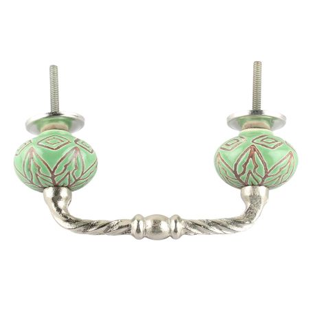 Pea Green Amarylis Floral Etched Ceramic Cut Bridge Handle